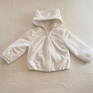 Gymboree Girls Cream Faux Fur Quilted Front Zip Hooded Ears Jacket Size 2T-3T